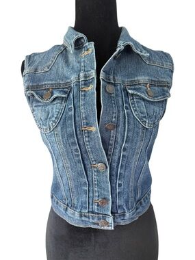 Chiqle Denim Architect Dark Wash Denim Vest Button Front Size S